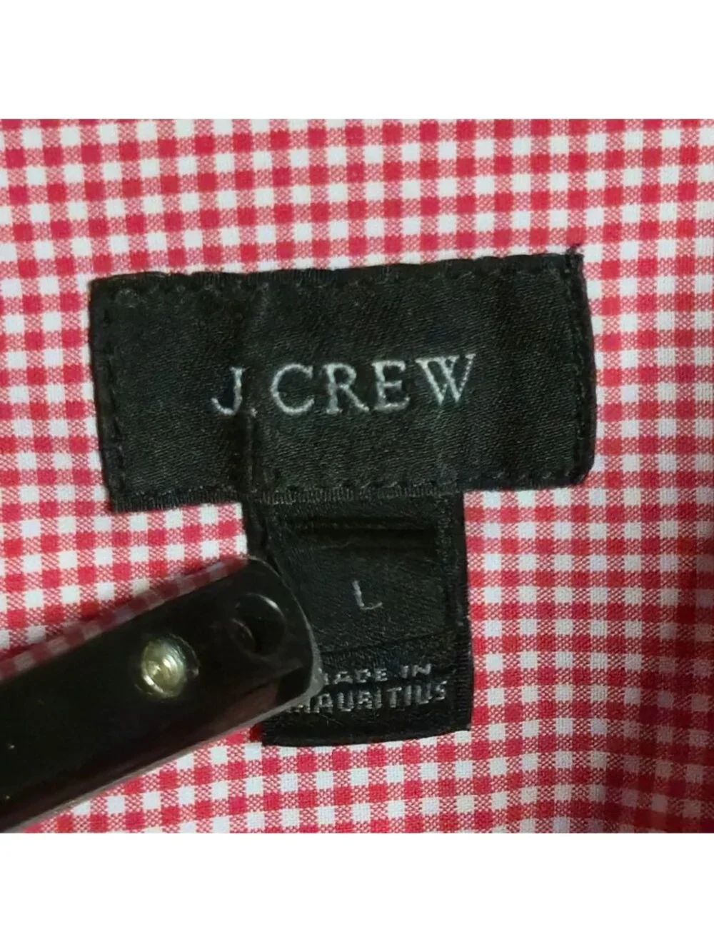 Men's J. Crew Cotton Poplin Red Gingham Check Button Down Short Sleeve Top Sz Lg